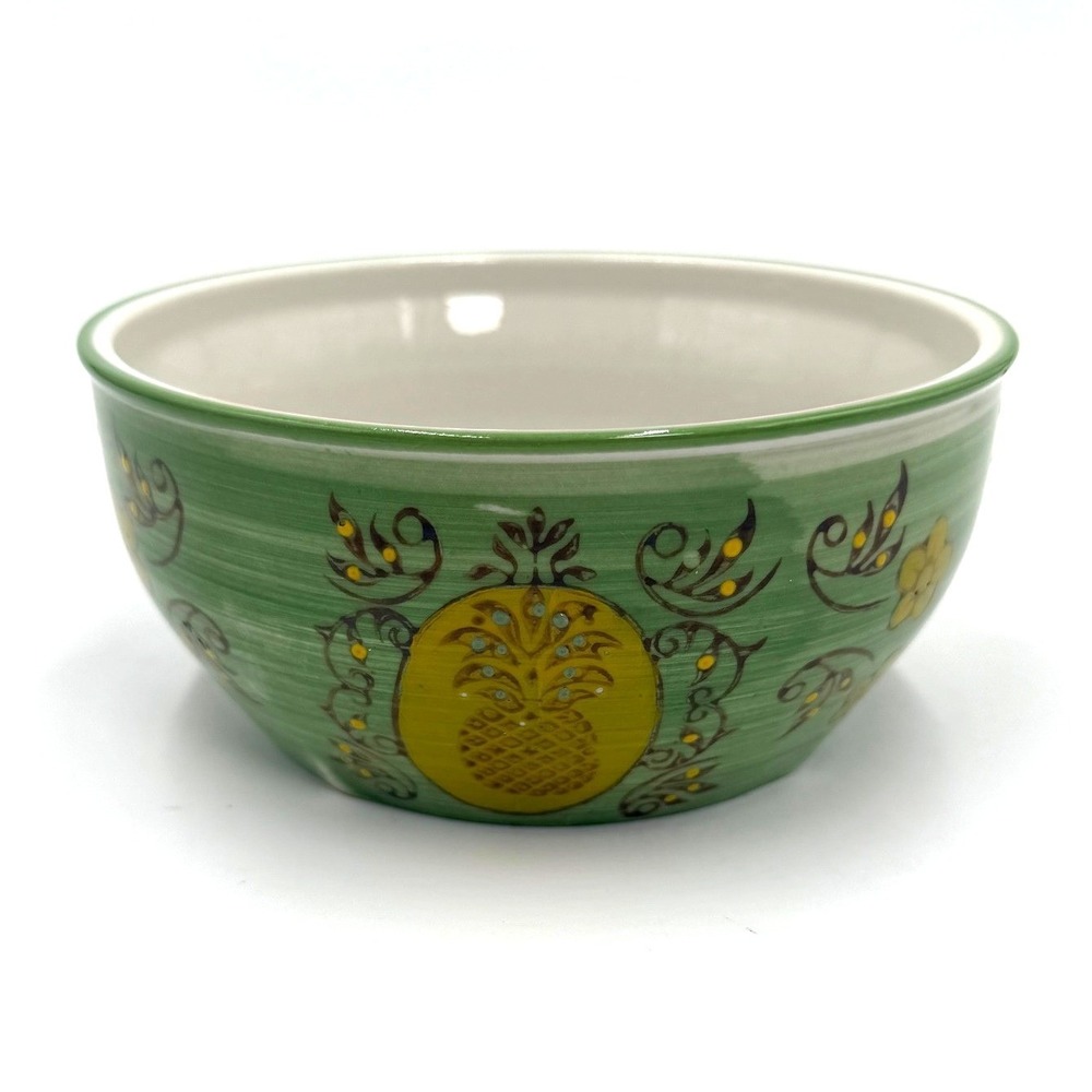 Yokohama Studio Bowl 5.5" Green Pineapple Hand Painted Ceramic Floral Japan - Picture 2 of 7
